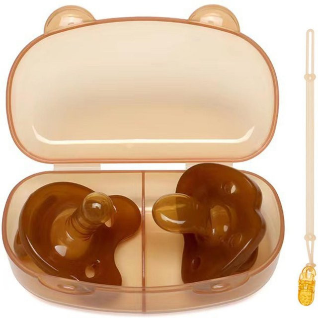 Jiangnan I Silikon-Baby-Schnuller mit Aufbewahrungsbox und Drop-Kette in Beige, BPA-frei und spülmaschinenfest - Bild 1