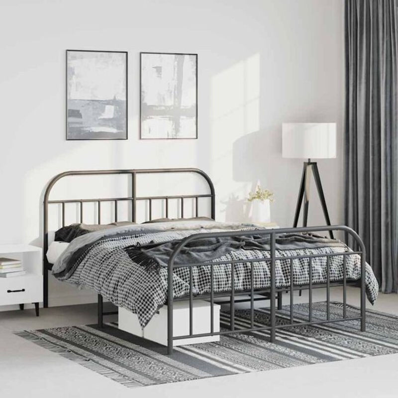 Metallbett im Industrial-Design von vidaxl mit Kopf- und Fußteil, Schwarz, B: 150 cm, L: 200 cm - Bild 1