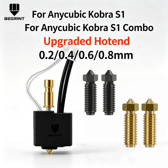 Anycubic Hotend-Druckkopf für Kobra S1/S1 Combo und S1C mit Messing- und gehärteter Stahldüse (0,2 mm, 0,4 mm, 0,6 mm, 0,8 mm) - Bild 1