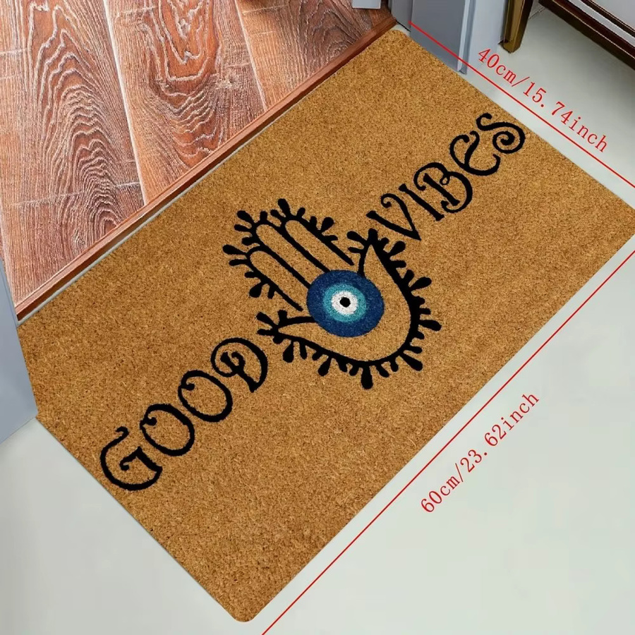 VIKAMA Evil Eye Willkommens-Fußmatte aus Polyester, rutschfester und schmutzabweisender Boho Eingangsteppich für Innen und Außen, B/T: 60 x 40 cm - Bild 2