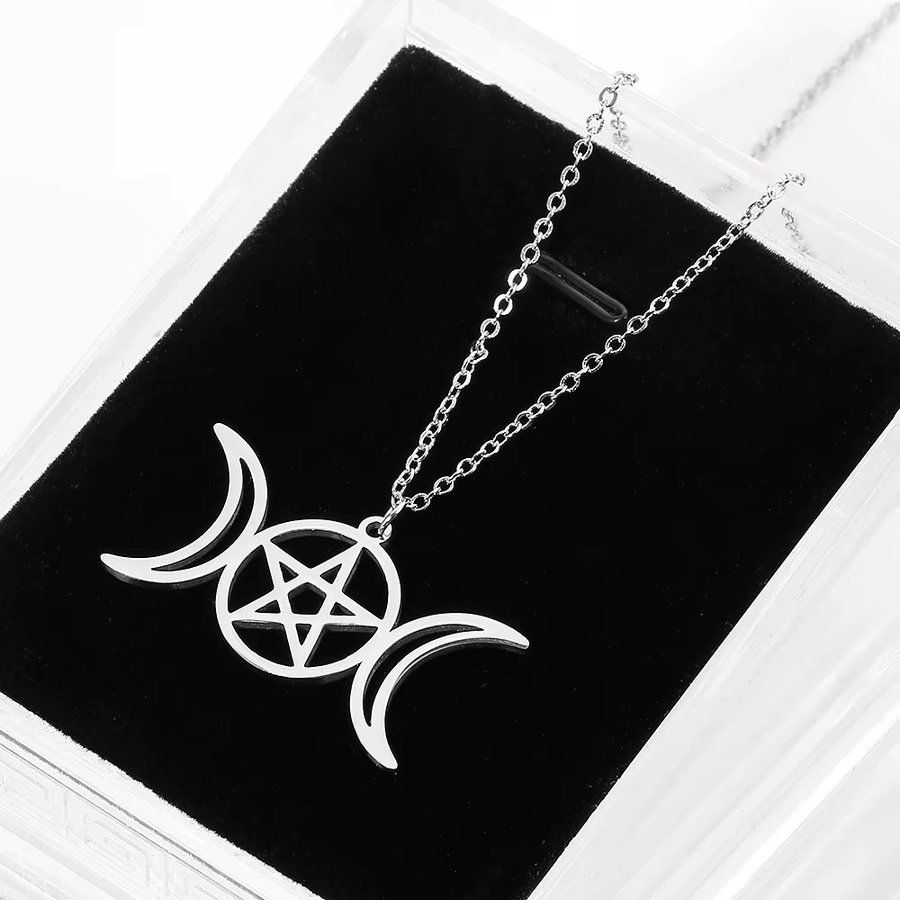TAKARA TOMY Halskette Doppelmond-Hohlpentagramm, Edelstahl, Silber, Unisex - Bild 3