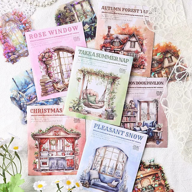10 Stück Dekorative Aufkleber Gemütliche Hof Serie im Retro-Stil für Scrapbooking und Journaling, Mehrfarbig - Bild 1