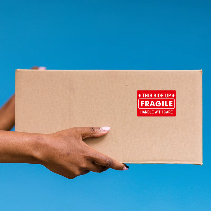 Handle with Care Warnaufkleber für zerbrechliche Pakete, 300 Blatt pro Rolle, Maße: 5,08 x 7,62 cm - Bild 3