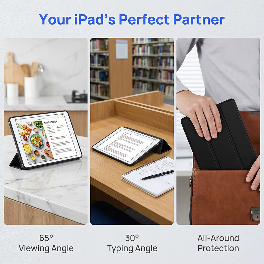 Tzion Magnetische Flip Smart Cover Hülle für Apple iPad 9.7 2017/2018 5. und 6. Generation sowie iPad Air 9.7 2013/2014 mit weicher Silikon-Rückseite in Schwarz - Bild 5