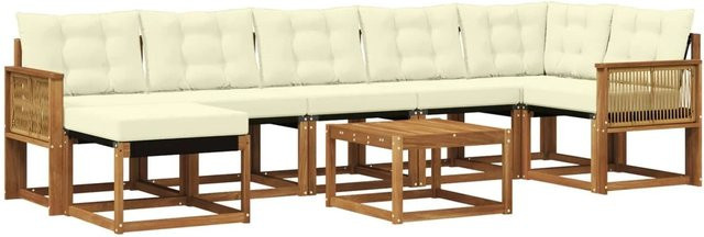 vidaXL Outdoor-Sofagarnitur L-Form aus Akazienholz mit 8 Kissen in Braun und Beige - Bild 1