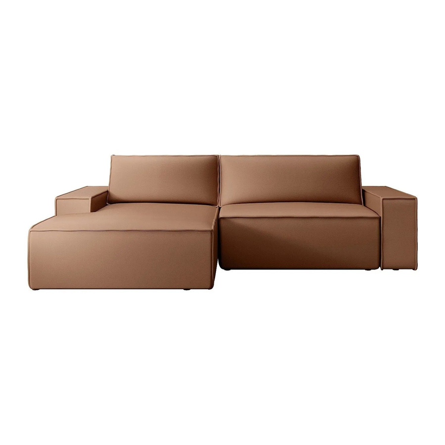 Vente-unique Schlafsofa Amelia in L-Form, braun, Leder-Optik mit Armlehnen und Schlaffunktion, Breite: 267 cm - Bild 2