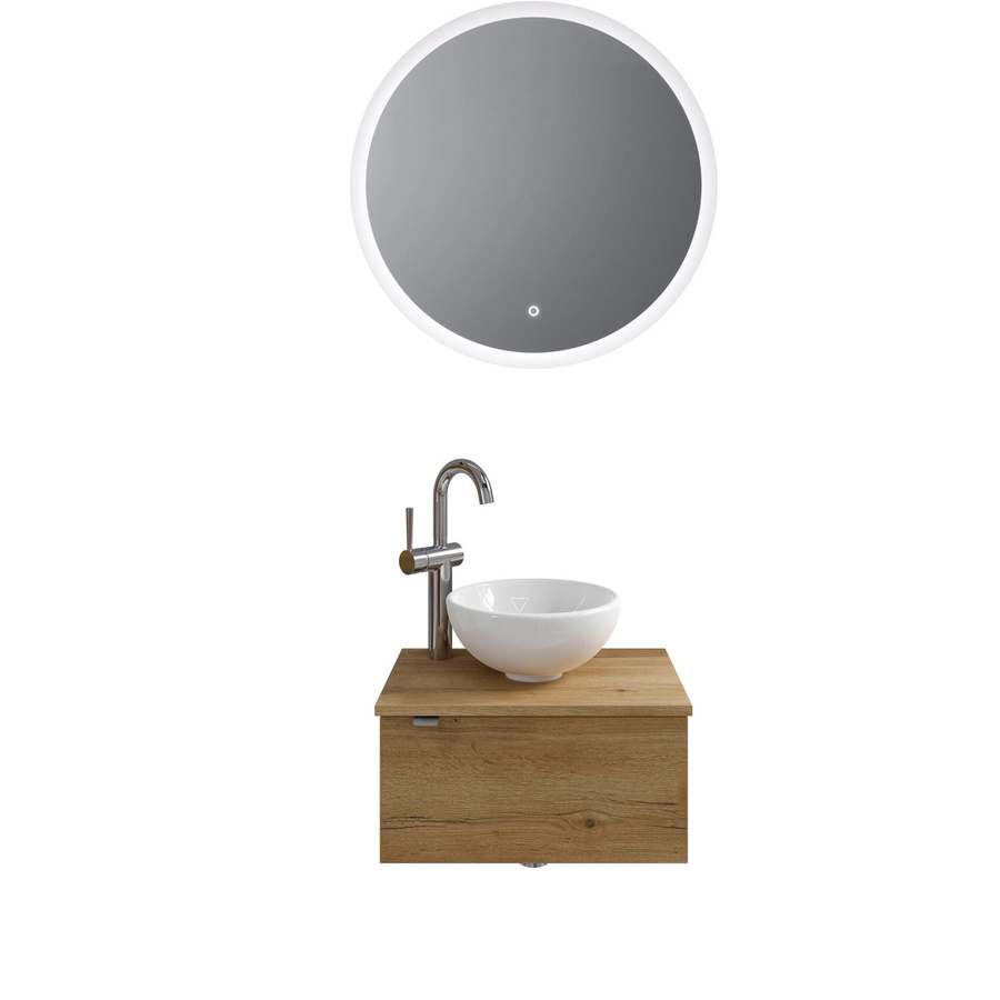 Pelipal Badmöbel-Set Halifax Serie 6915 Eiche, bestehend aus Waschtischunterschrank, Waschtischplatte, Keramik Aufsatzbecken und Funktionsspiegel mit LED-Beleuchtung und Sensor-Schalter, Breite: 70 cm - Bild 2