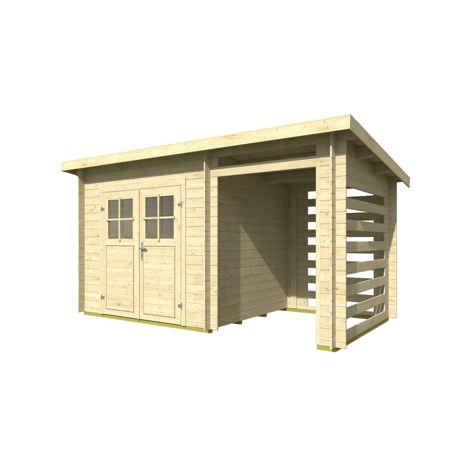 Lasita Gartenhaus Linz Blockhaus mit Kaminholzanbau in Natur, B/T/H: 422 x 242 x 213 cm, 19 mm Wandstärke - Bild 2