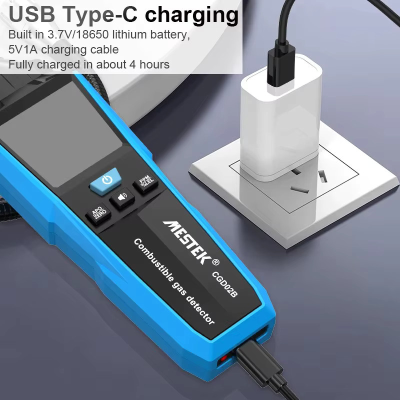 TELEHILL Brenngas Leckdetektor mit Schall- und Lichtalarm zur Leckortung von Erdgas inklusive Flex-Sonde, Blau - Bild 3