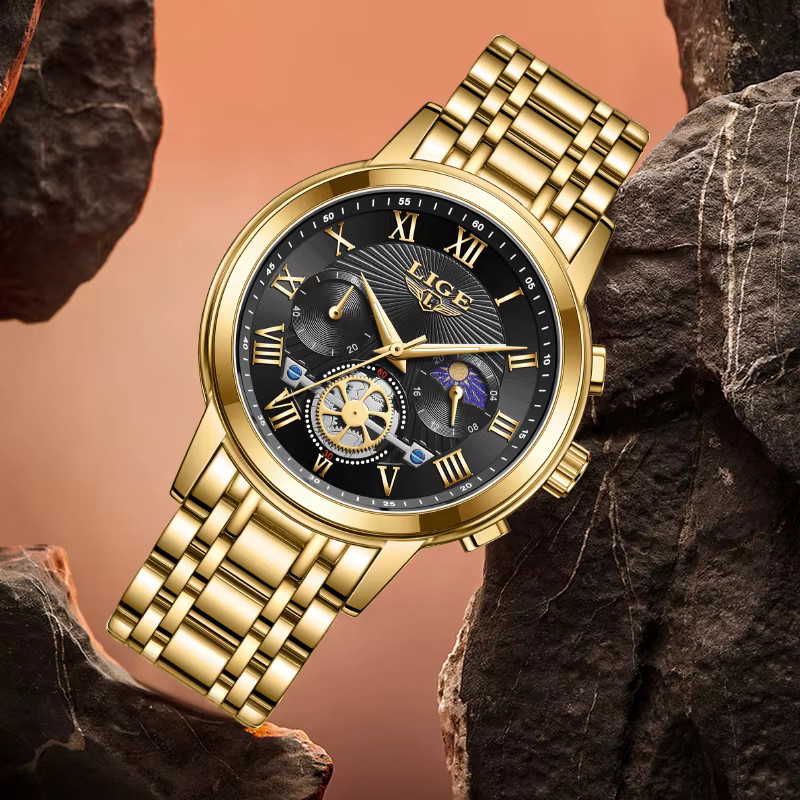 LIGE Armbanduhr Chronograph, Quarz, Edelstahl, Gold, Bicolor, Damen - Bild 3