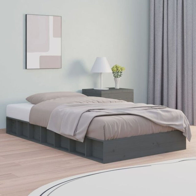Massivholzbett aus Kiefer in Grau von Vidaxl im Landhausstil, B/T: 75 x 190 cm - Bild 1