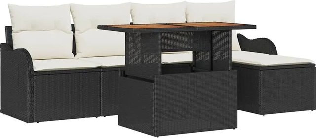 vidaXL Gartensofa-Set aus Poly-Rattan mit 6 Kissen in Schwarz und Creme, modernes Lounge-Set mit Tisch, Armsofas, Mittelsofas und Fußhocker inklusive Stauraumfunktion - Bild 1