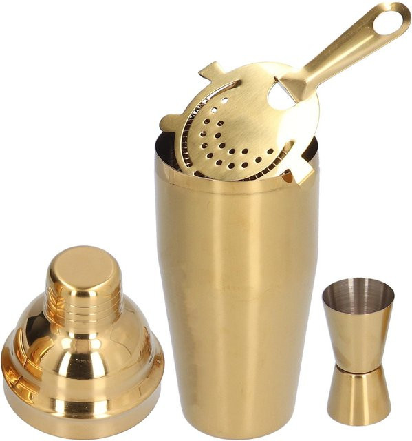 CosyHome Cocktail Set aus Edelstahl in Beige und Gold mit 750 ml Shaker, Sieb und Messbecher - Bild 1