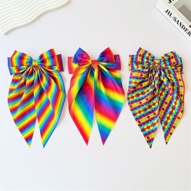 YULIN Haarspange Schleife, Regenbogen-Print, Damen, Mädchen - Bild 1