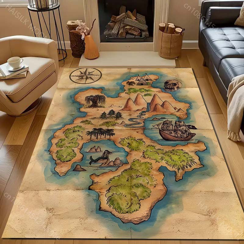 UQIDEHOME Vintage Piraten Schatzkarte Teppich in Beige, B/T: 80 x 50 cm - Bild 4