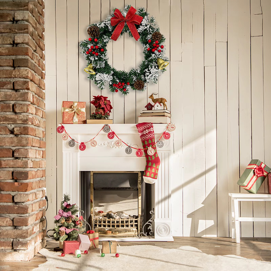 YOUTHINK Weihnachts-Winterkranz zum Aufhängen, bunter Weihnachtskranz mit Blättern für Haustür, Fenster oder Wand, Durchmesser: 20 cm - Bild 4