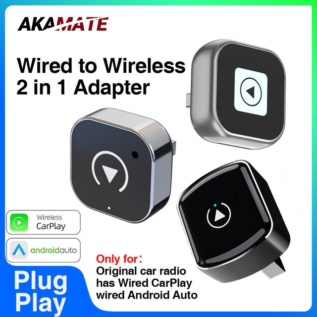 AKAMATE 2-in-1 CarPlay und Android Auto Adapter, kabelloser Bluetooth Dongle für das Original-Autoradio, Schwarz - Bild 1