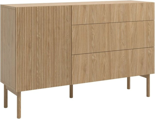 Selsey Sideboard Nolie in Geölter Eiche, Eintürig mit Drei Schubladen, Japandi Stil, Braun, Breite: 140 cm - Bild 1