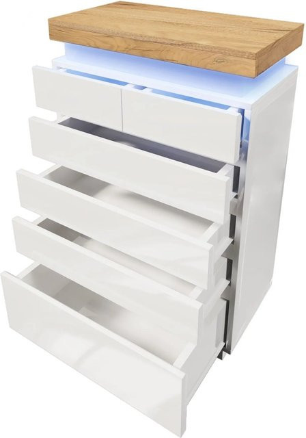 okwish Kommode mit LED Beleuchtung und 6 Schubladen in Weiß, B/T/H: 115 x 39 x 73 cm - Bild 1