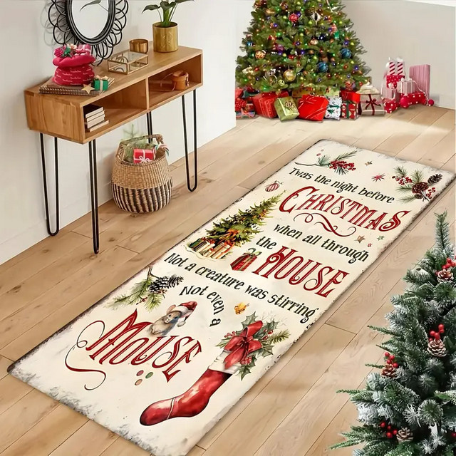 VIKAMA Weihnachtsteppich im Used-Look, weicher Läufer für Flur und Schlafzimmer, rutschfest, Mehrfarbig, B/T: 160 x 50 cm - Bild 1