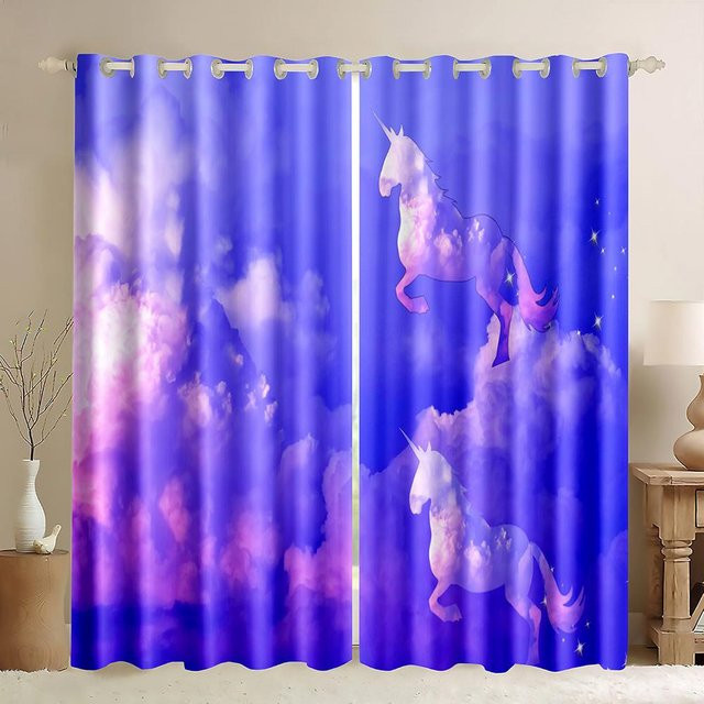 A Family Of Home Textiles Verdunkelungsvorhang mit Einhorn-Motiv und Regenbogen, 2er-Set, Mehrfarbig, Breite: 70 cm, Höhe: 165 cm - Bild 1