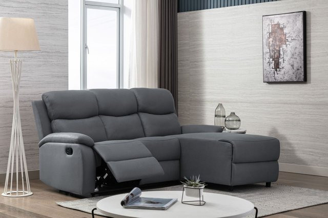 Modernes Ecksofa von Happy Home mit Relaxfunktion in Grau, rechtsseitig ausgerichtet, B/T/H: 193 x 162 x 96 cm - Bild 1