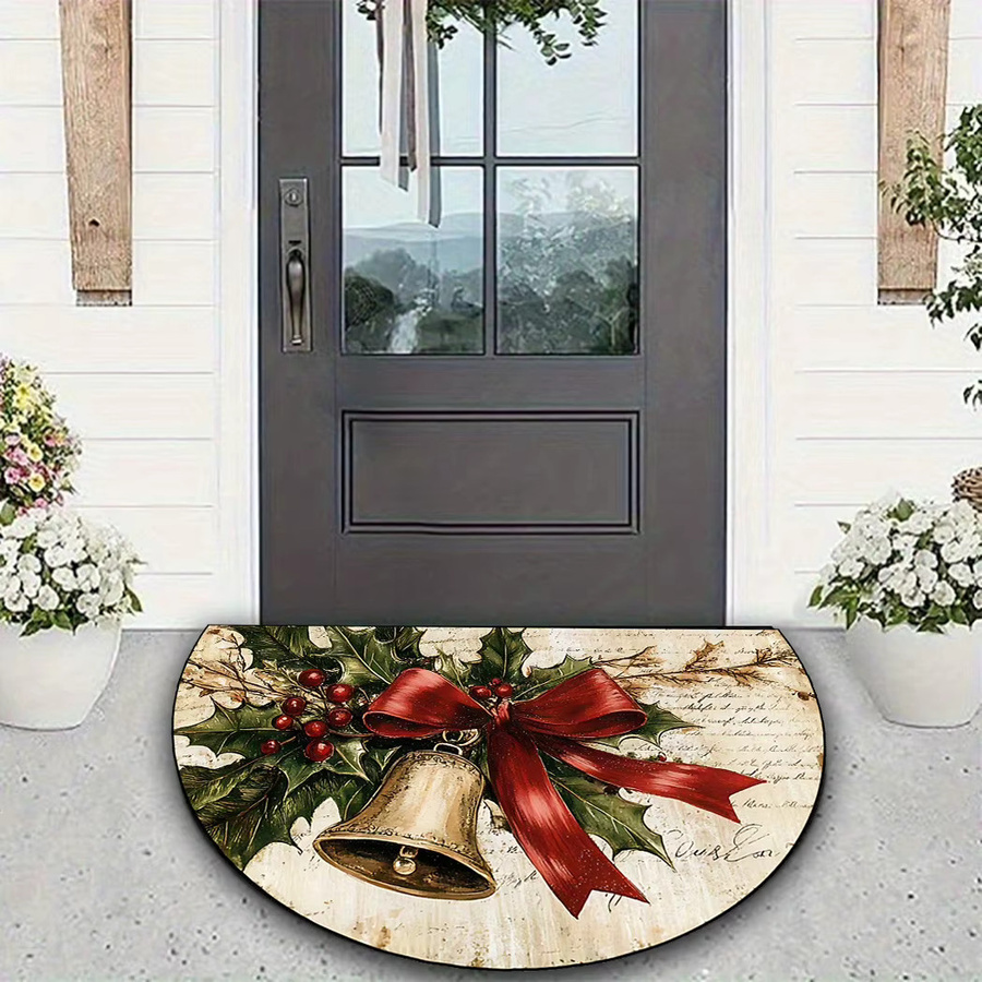 VIKAMA Weihnachtsmatte mit goldenen Glocken, rutschfest und schmutzabweisend, halbkreisförmiger Teppich für den Eingangsbereich oder das Badezimmer, B/T: 60 x 40 cm - Bild 3