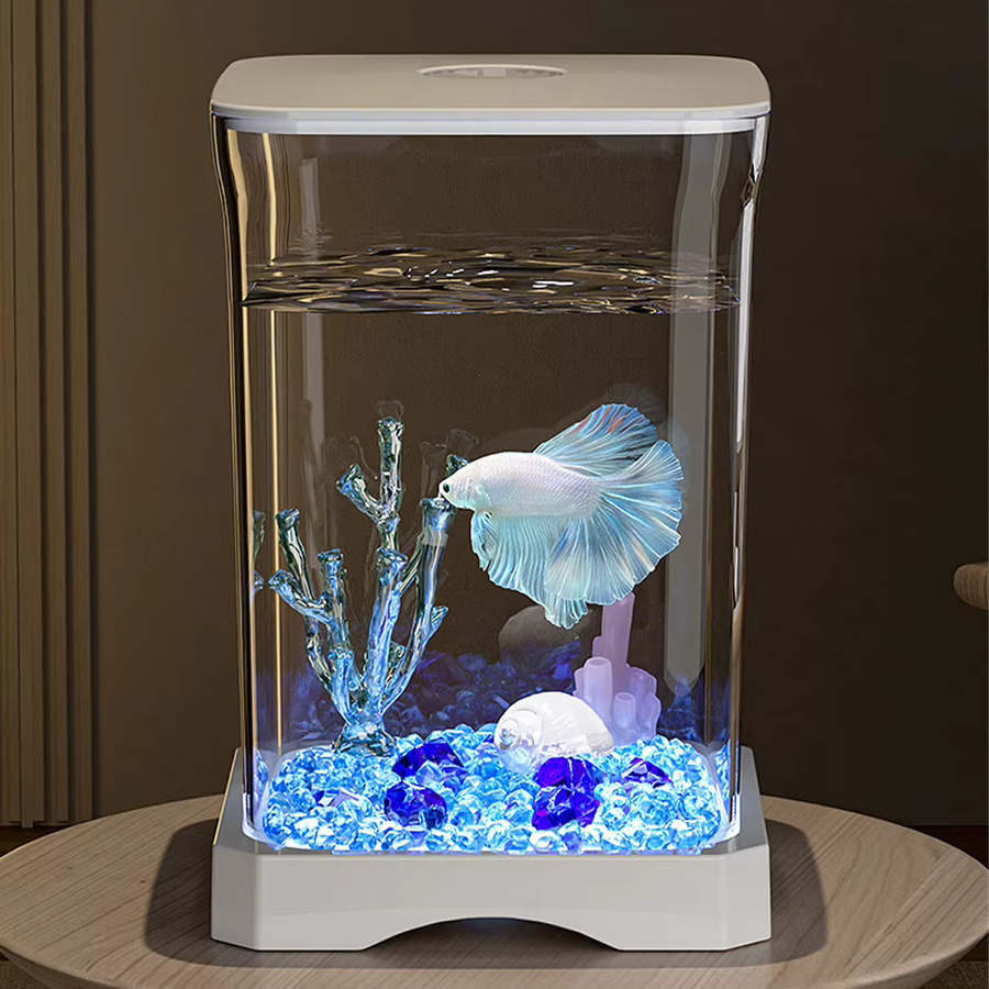 HobbyLane Aquarium Starter Kit Mini Desktop Rechteckiges Aquarium mit Licht und Futterloch für Betta in Schwarz oder Weiß - Bild 3