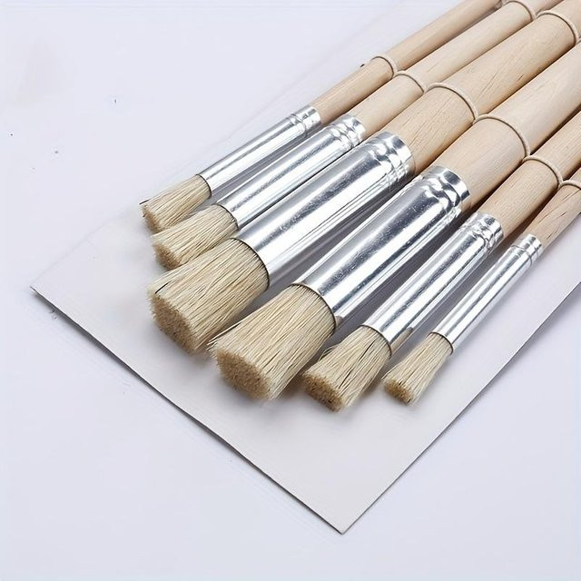 Schablonen-Pinselset von chenxiaogang mit Borstenhaar und Holzgriffen in Grau für DIY-Bastelarbeiten, Aquarell-, Öl- und Acrylmalerei - Bild 1