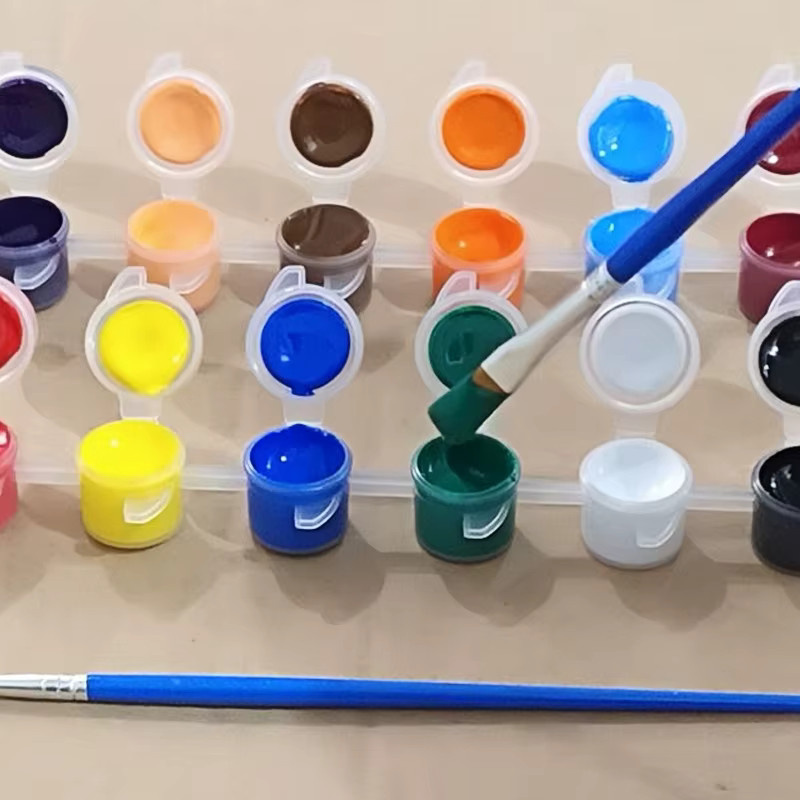 Acrylpigment-Set mit 12 Farben für Aquarell-, Stein- und Keramikmalerei inklusive integriertem Pinsel, Mehrfarbig - Bild 3