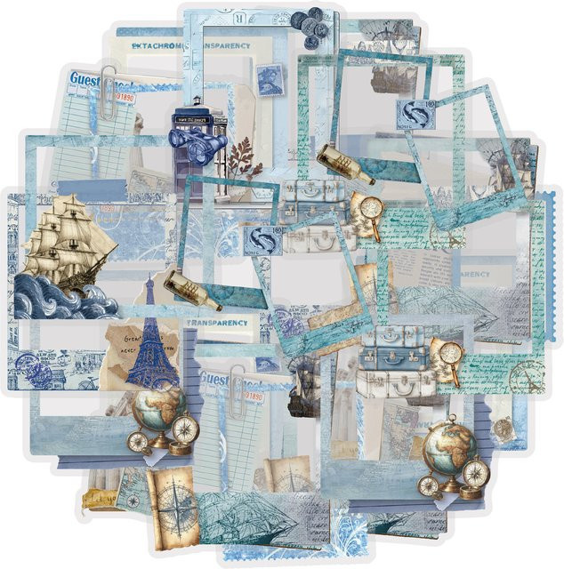 Etori Life Travel Echo Vintage Blues Journal Border Aufkleber, 20 Stück blaue Notizaufkleber für Scrapbooking und Dekoration - Bild 1