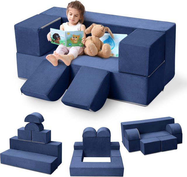 HiMISS Modulares 6-teiliges Kinder-Spielsofa aus Softschaum in Grau und Blau für Spielzimmer und Schlafzimmer - Bild 1