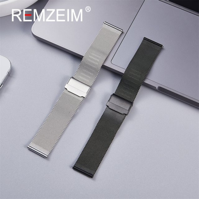 REMZEIM Uhrenarmband Edelstahl, Mesh, Silber, Unisex, 20 mm, 22 mm - Bild 1
