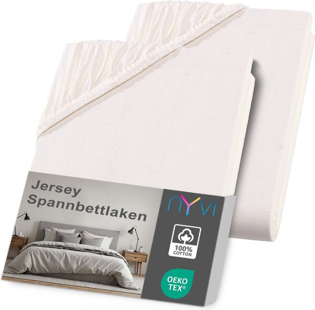 NYVI DreamScience Jersey Spannbettlaken 2er Pack, Farbe: Beige, Material: Baumwolle, für Matratzen bis 22 cm Höhe, bügelfrei - Bild 1
