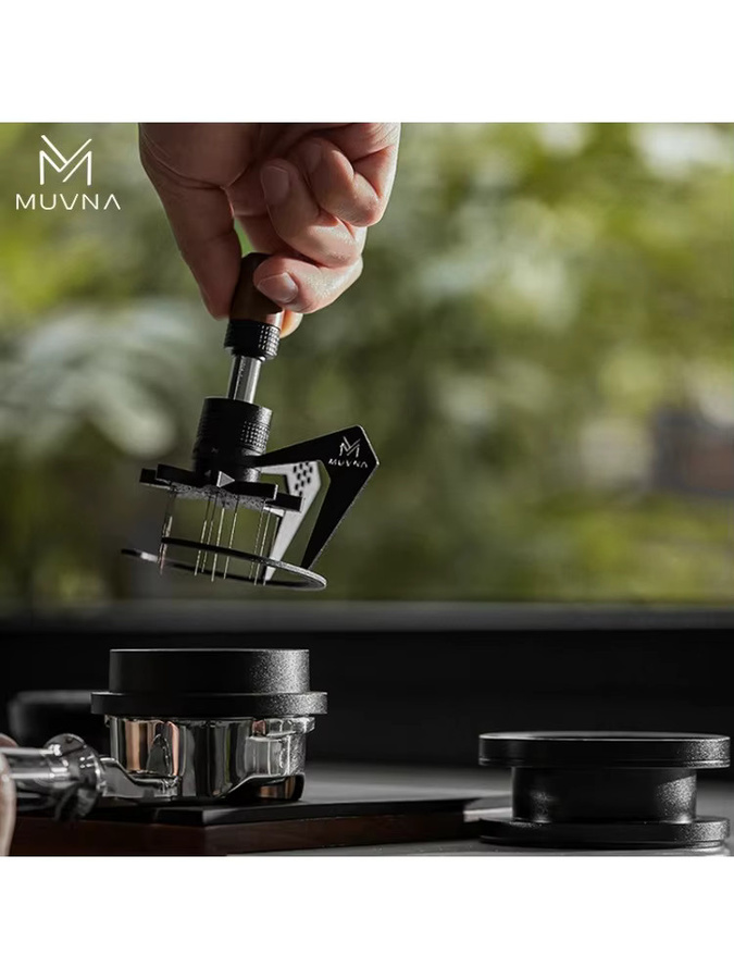 MUVNA Mantis WDT Verteilerwerkzeug Espressorrührer aus Edelstahl in Schwarz für 51 mm, 53 mm oder 58 mm Siebträger - Bild 7