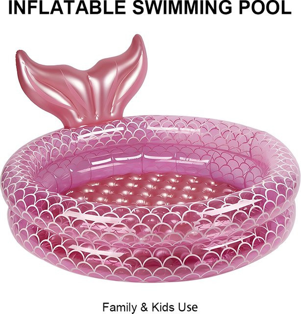 Wonflex Aufblasbarer Meerjungfrau Schwimmpool für Kinder in Rosa, Runder Wasserspielplatz und Bällebad für Drinnen und Draußen, Höhe: 35 cm, Durchmesser: 130 cm - Bild 1