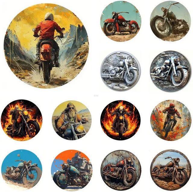 Potdemiel Retro Rundes Metallschild Motorrad Wanddeko Mehrfarbig Durchmesser: 20 cm - Bild 1