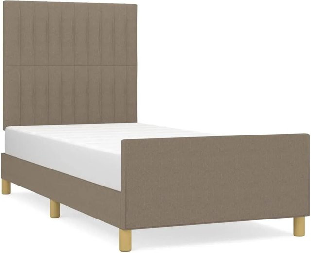 vidaXL Bettgestell mit Kopfteil aus Stoff und Lärchenholz in Taupe, B/T/H: 90 x 190 x 128 cm - Bild 1