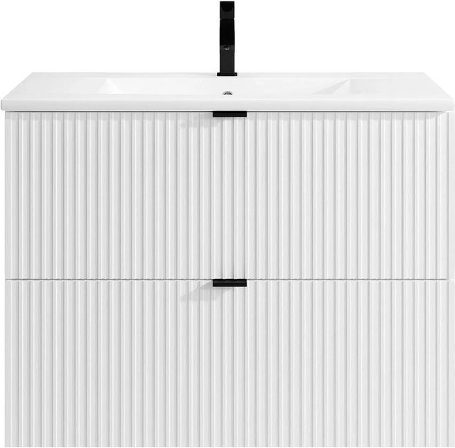 Zevini Einzelwaschtisch in Weiß mit Streifenoptik, Breite: 80 cm - Bild 1