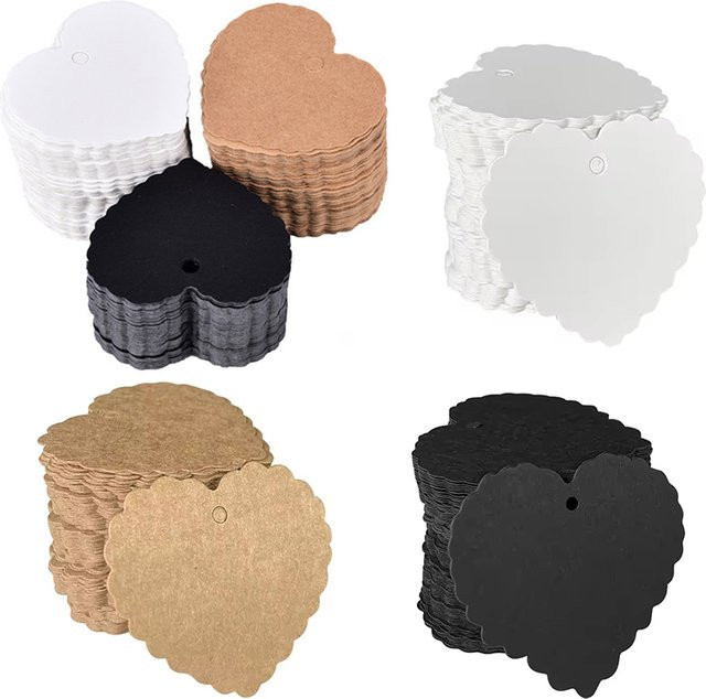 ZYF 100 Stück herzförmige Hängekarten aus Kraftpapier, blanko und handbeschreibbar, weiße Geschenkmarkierungsetiketten für DIY-Geschenkverpackungen - Bild 1