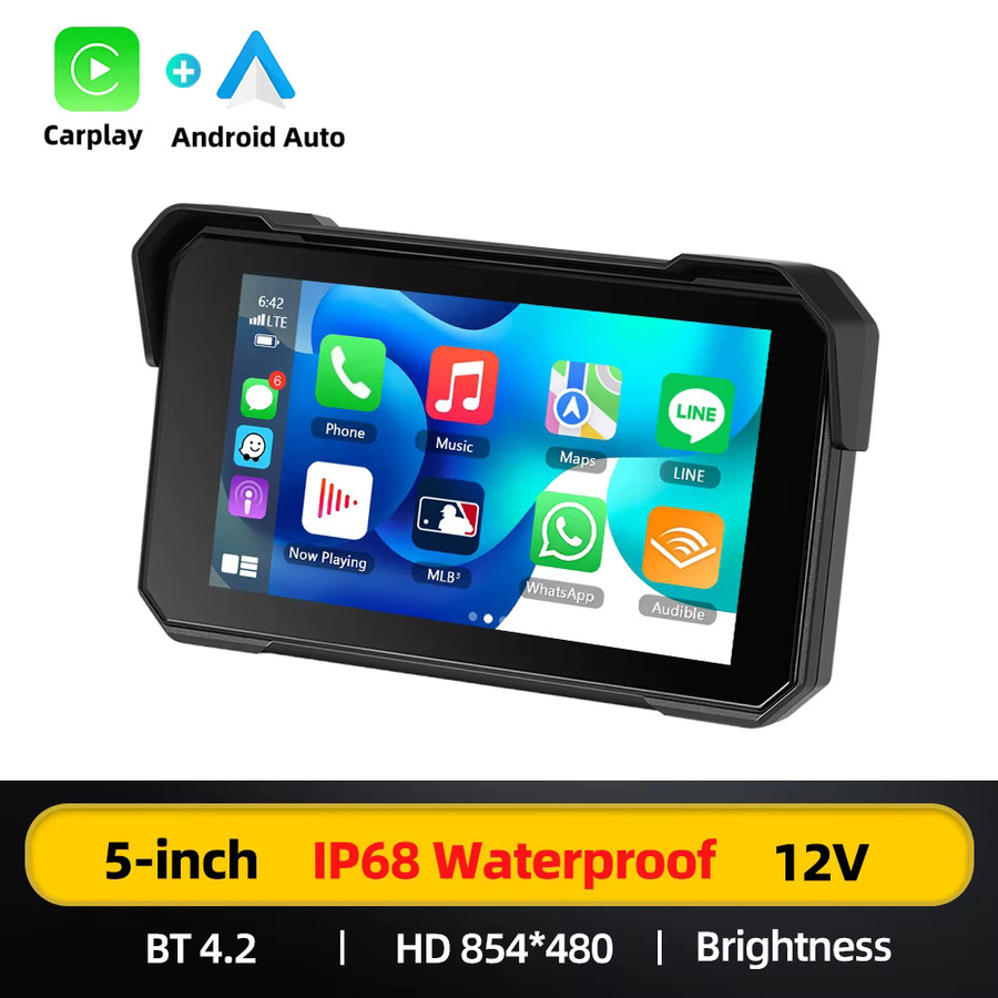 Podofo 5 Zoll Carplay Motorrad-Armaturenbrett Universeller Smart-Player Android Tragbarer Auto-Monitor mit IP68 Wasserdichtigkeit und Reifendruck-Überwachungssystem in Schwarz - Bild 4