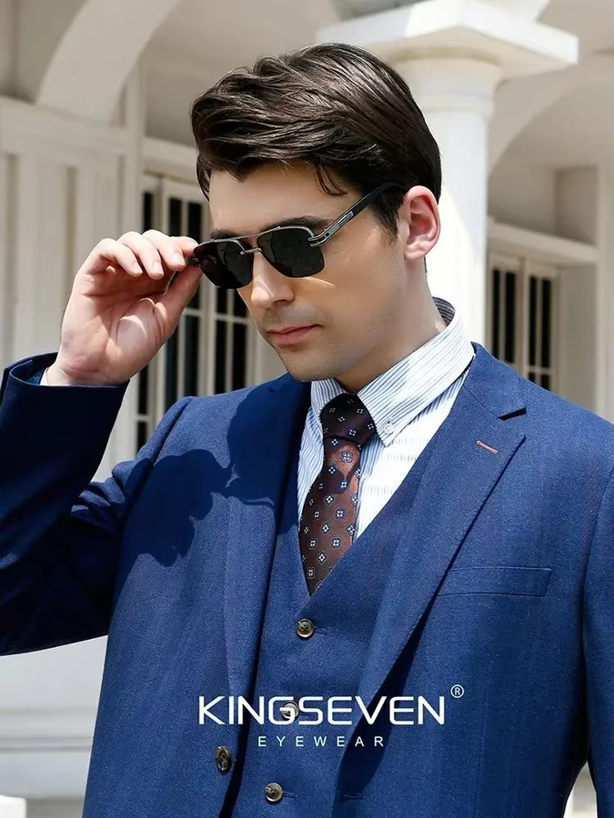 KINGSEVEN Sonnenbrille, Halbrand, quadratisch, Metall, schwarz, Unisex, polarisiert - Bild 4