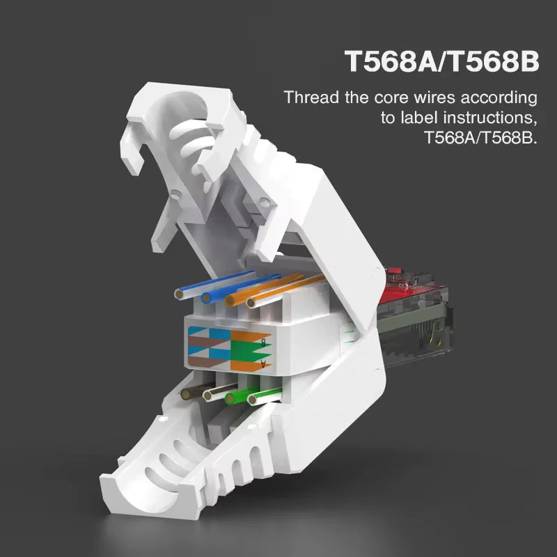 ZoeRax RJ45 CAT6 CAT5E Ethernet-Stecker in Weiß, werklose LAN-Abschlussstecker für 23AWG-26AWG Netzwerkkabel, 24/12 Stück - Bild 3