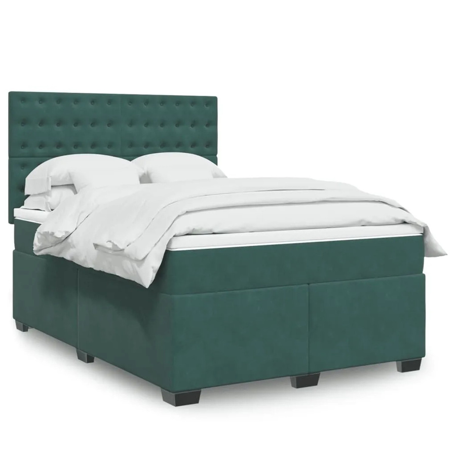vidaXL Boxspringbett mit Matratze in Dunkelgrün aus Samt, Hybrid-Bett mit USB-Ladeport und Unterbettbeleuchtung, B/T: 140 x 200 cm - Bild 2