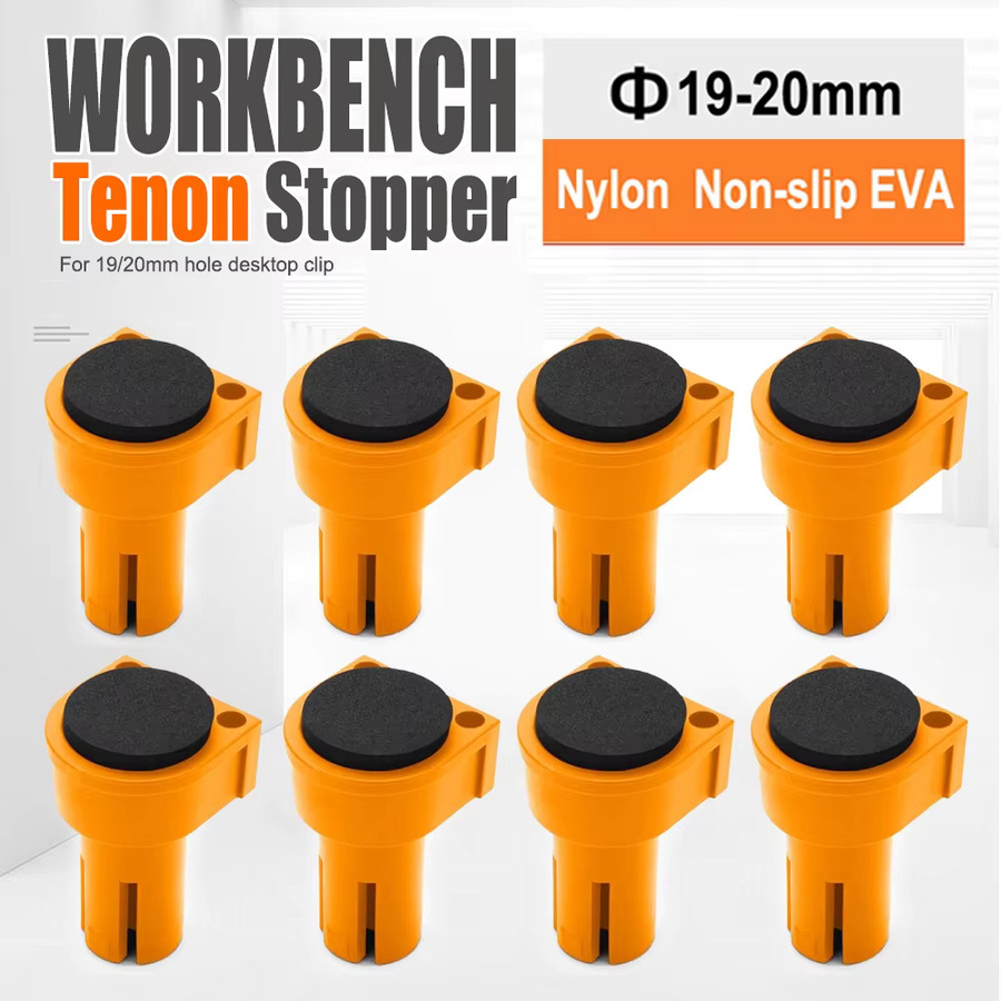 QDS Werkbank-Zapfenstopper Set aus Nylon und EVA-Gummi in Orange, 8 Stück für 19/20 mm Löcher - Bild 2