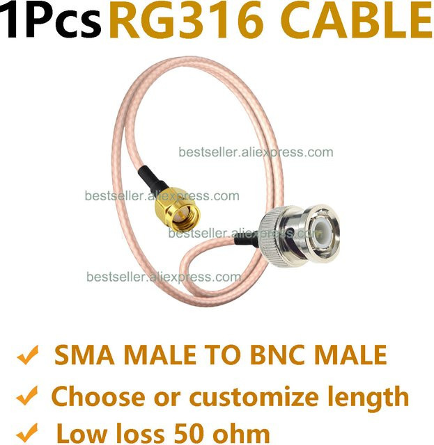 RFProMaker RG316 Koaxial Pigtail Jumper Kabel mit BNC Stecker auf SMA Stecker, 50 Ohm Low Loss, multicolour - Bild 1
