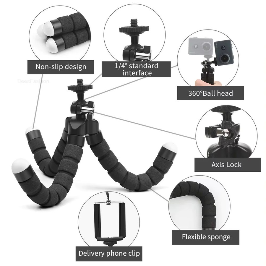 AKABEILA Universelles Oktopus-Smartphone-Stativ in Schwarz mit flexiblem Bein für iPhone und Samsung - Bild 4