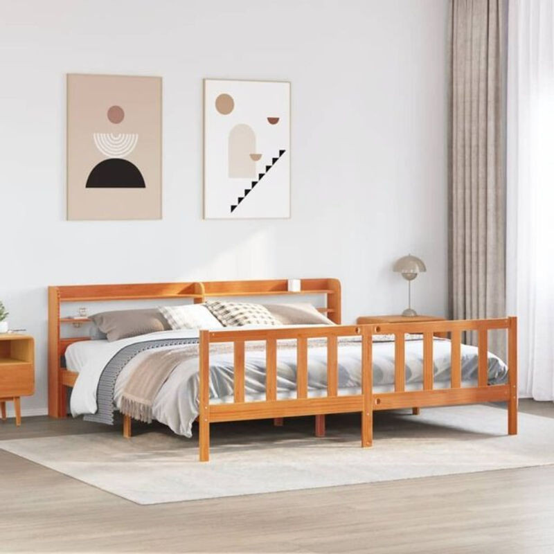 Massivholzbett mit Kopfteil von Vidaxl aus Kiefer in Braun, B/T/H: 200 x 200 x 82 cm - Bild 1