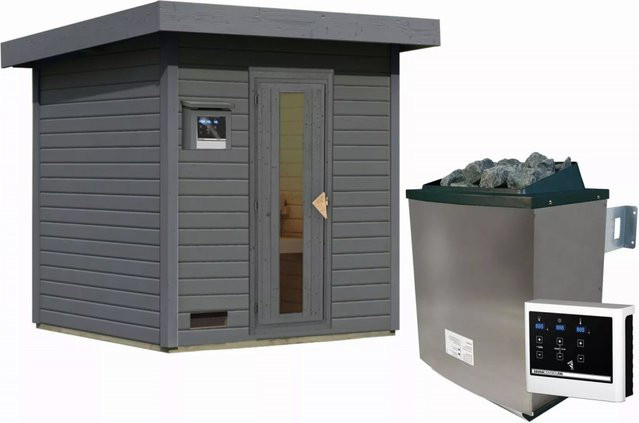 Saunahaus HYTTI 2 in Terragrau mit 9.0 kW Ofen und Steuergerät, B/T: 196 x 196 cm - Bild 1