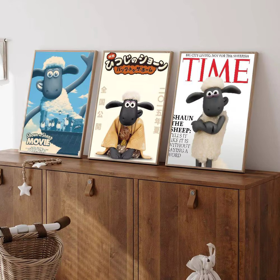 Selbstklebendes Kunstposter Shaun das Schaf Anime Illustration in Weiß - Bild 1